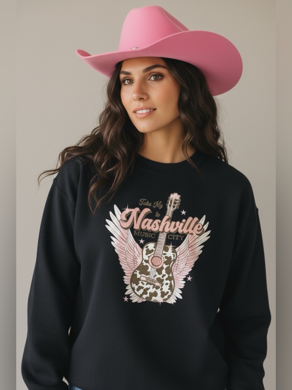 🫶🏻 Nashville Graphic Sweatshirt - Black with Pink Accents